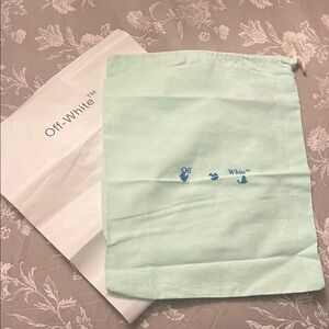 Off-White Mint Green Drawstring Pouch with Blue Logo